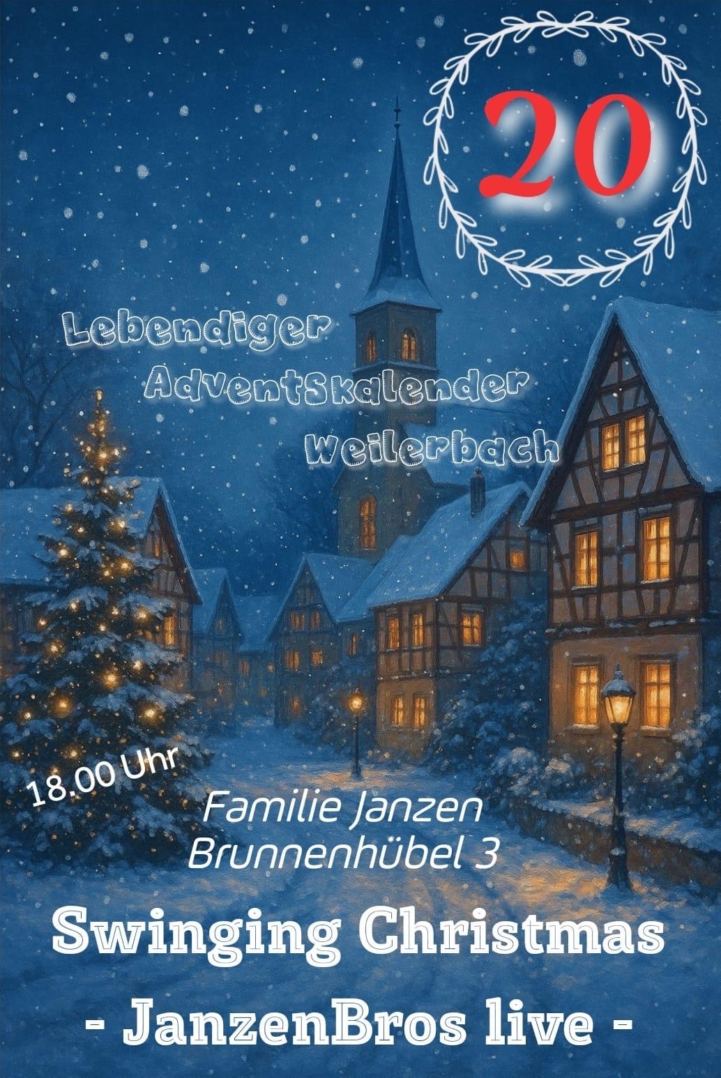 Plakat zum Lebendigen Adventskalender in Weilerbach mit Janzen Bros. live